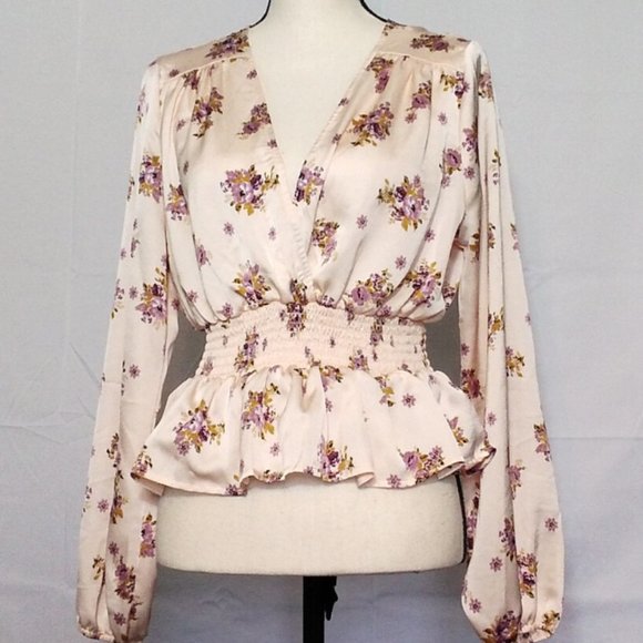 Tan Floral Dress Top + L - Picture 2 of 3